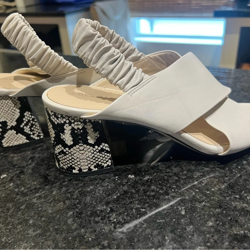 Cole Haan White Sandals with wide straps and snake print heel - Picture 5 of 6